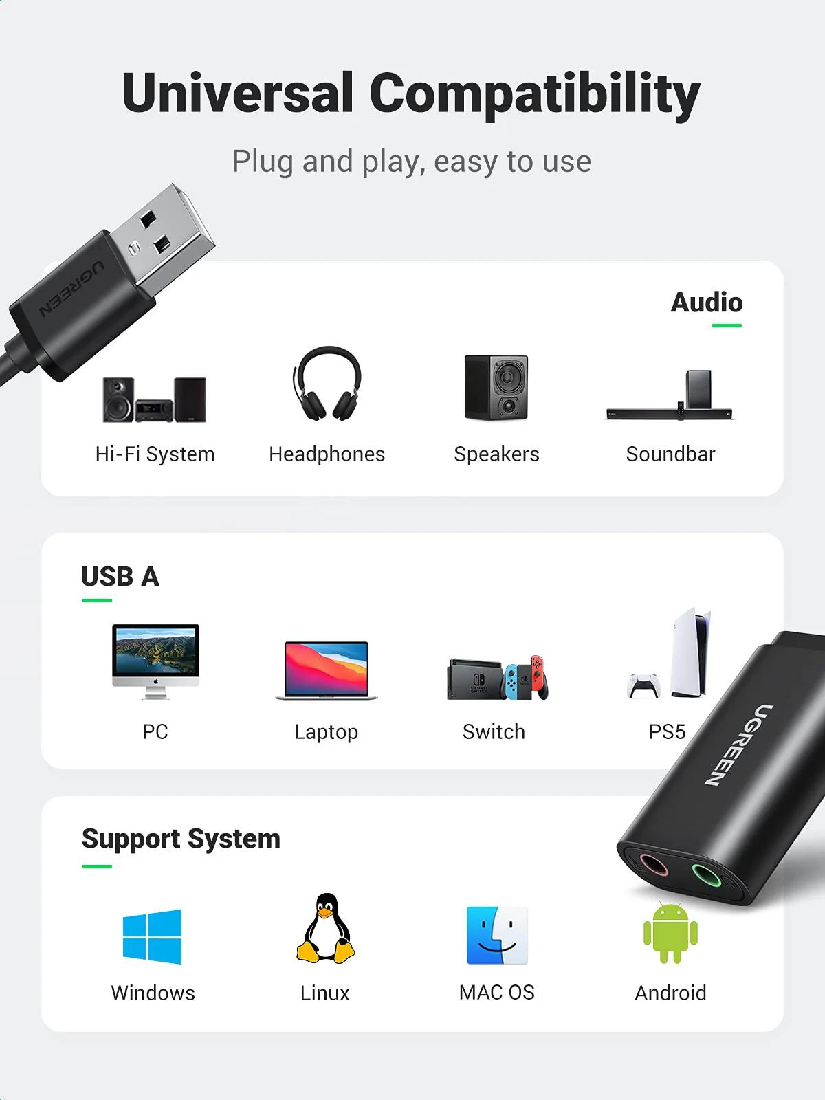 UGREEN USB to 3.5mm Headphone Audio Adapter - Image 7