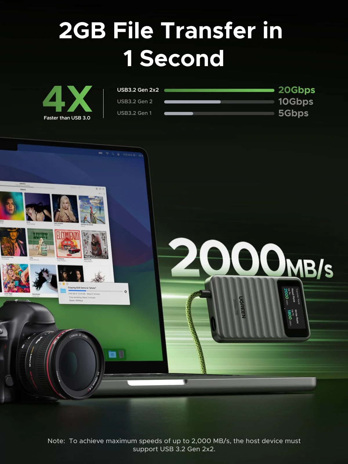 UGREEN USB 3.2 External Portable Hard Drive (1TB, Up to 2000MB/s, 20Gbps) - Image 3
