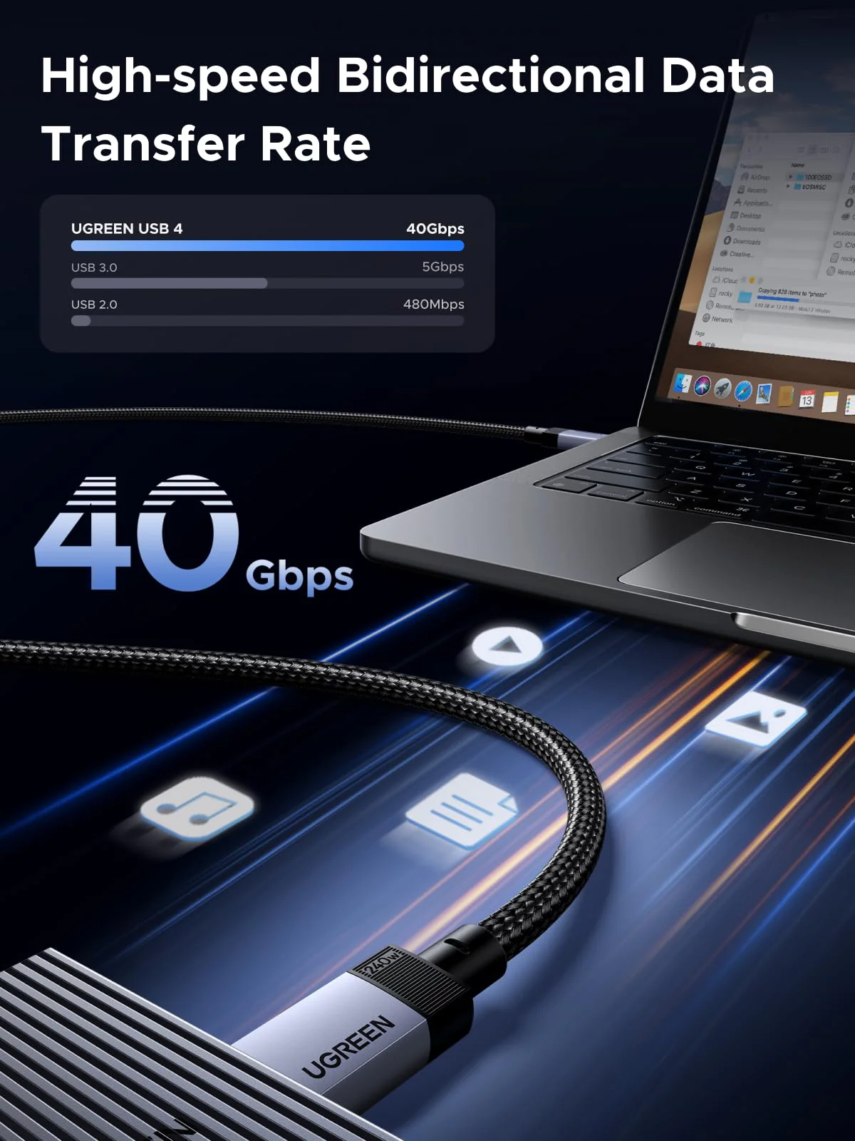 UGREEN USB-C Cable (240W, 40Gbps, 8K@60Hz) - Image 3
