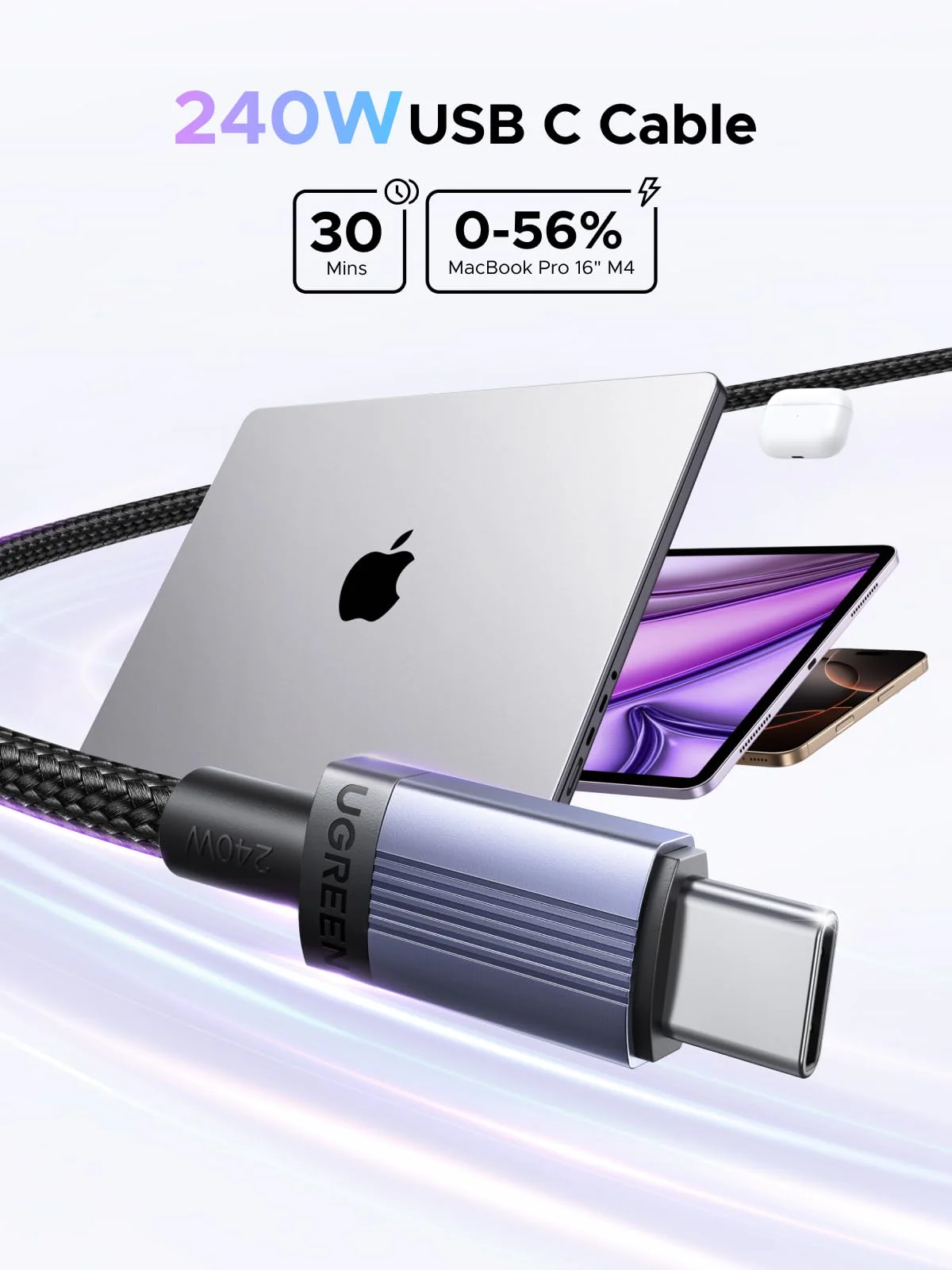 UGREEN USB-C Fast Charging Cable (240W, E-Marker Chip, 480Mbps) - Image 2