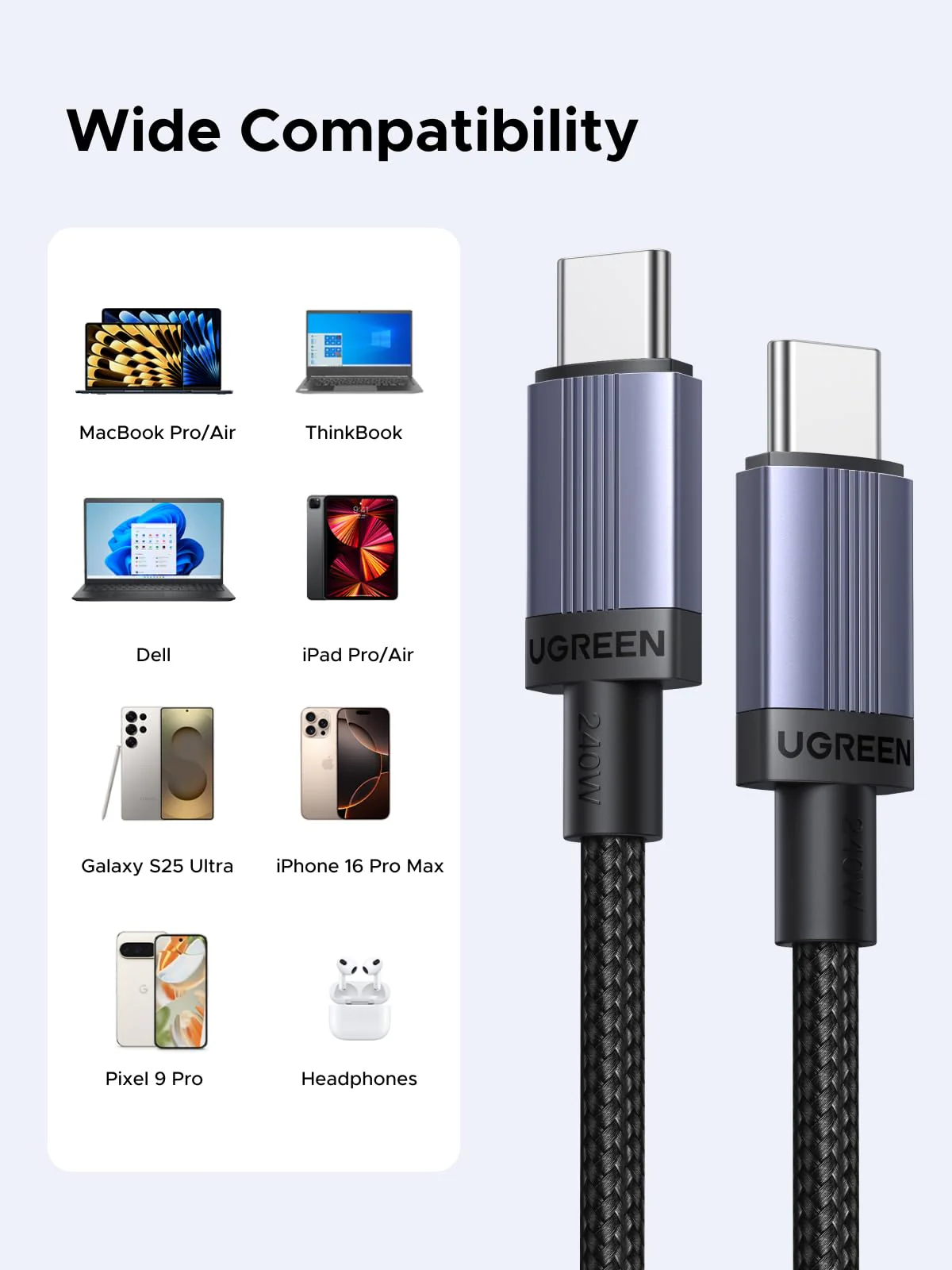 UGREEN USB-C Fast Charging Cable (240W, E-Marker Chip, 480Mbps) - Image 7