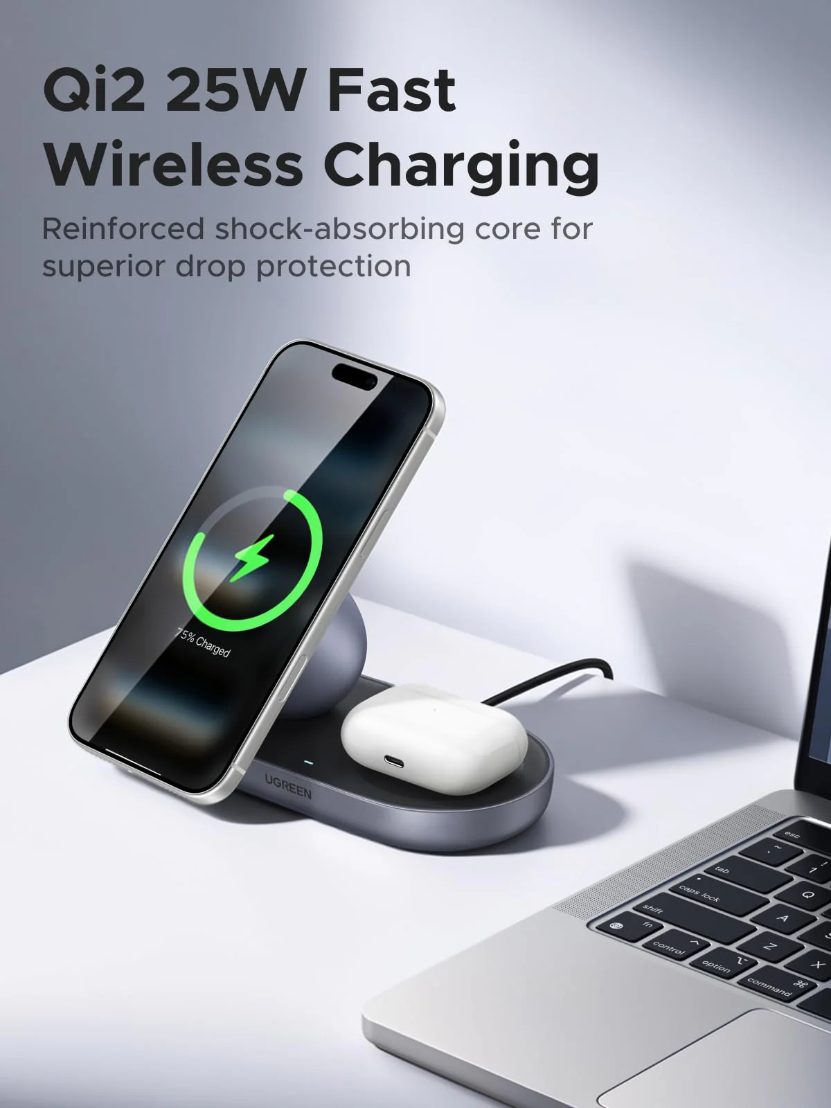 UGREEN Zapix 2-in-1 Magnetic Charger Stand (Qi2 25W, MagSafe Compatible) - Image 5