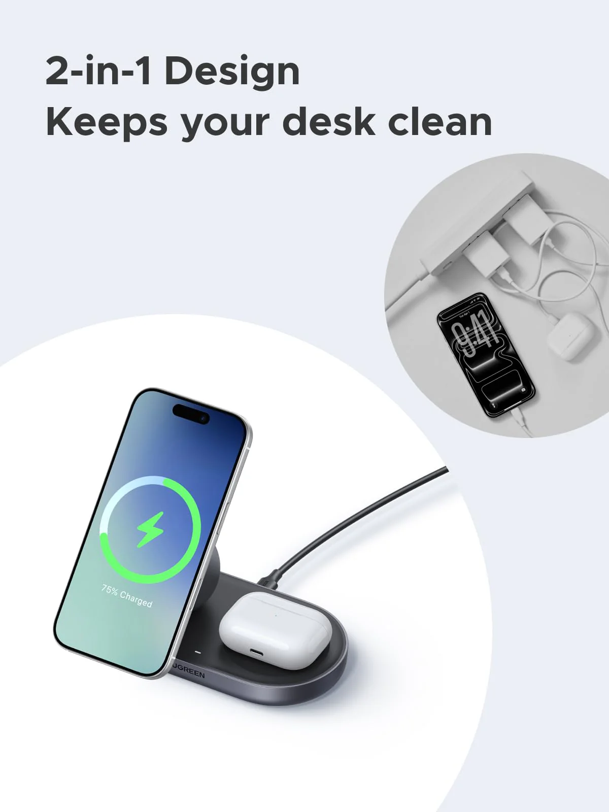 UGREEN Zapix Magnetic Wireless Charger (2-in-1, Qi2 15W, MagSafe Compatible) - Image 8